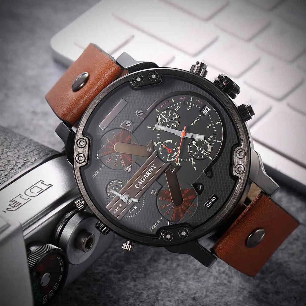 2019 drop shipping top luxury brand cagarny mens watches leather strap big case gold black silver dz military Relogio Masculino male clock man hour (12)