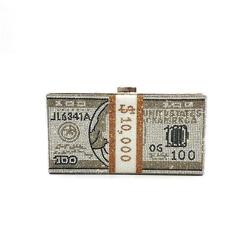 USA No gift box women evening party stack of funny money purse crystal cross body cash dollar bill bag Q1113