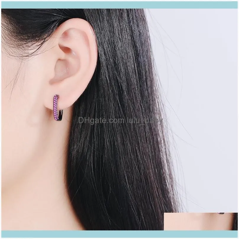 Fashion Luxury Dazzling Hoop Earrings Geometric Oval Huggies Purple Crystal Zircon Stud Charm Female Ear Piercing Jewelry & Huggie