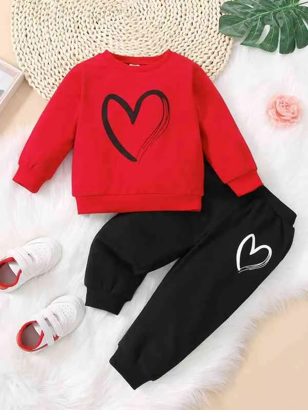 Felpa Con Stampa Cuori Bambino E Joggers SHE