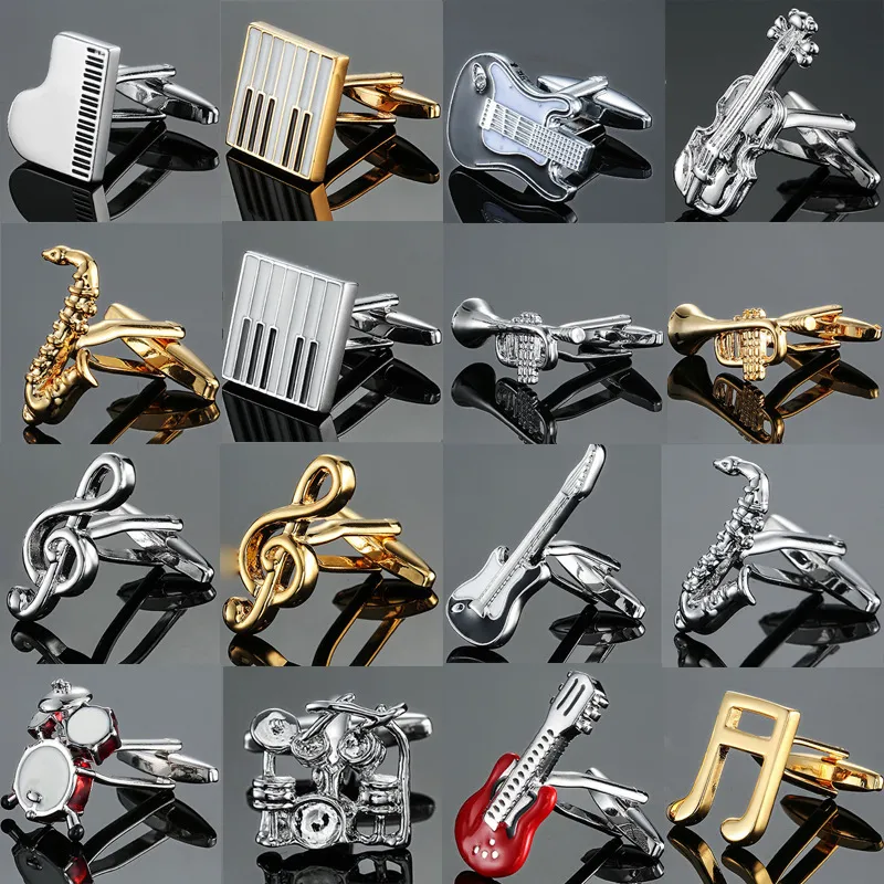 Fashion French men's shirt metal brass Music series musical instrument Enamel cufflinks Business Suit Shirt Cuff links jewelry