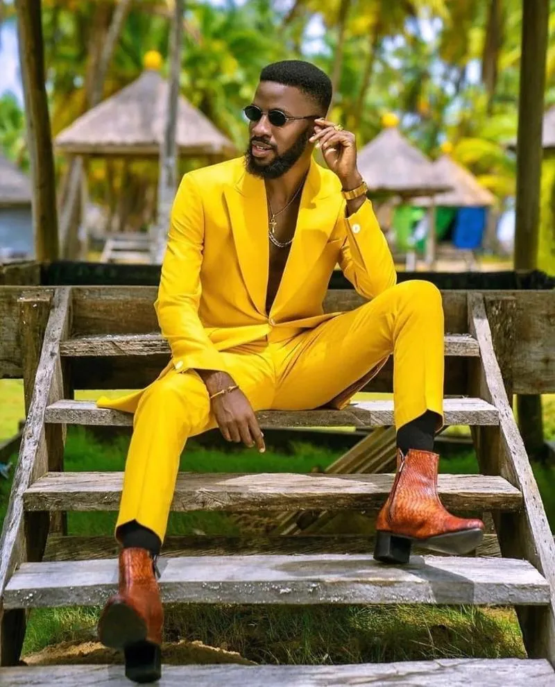 Mens Suits Blazers Bright Yellow Summer Fashion Men Slim Fit