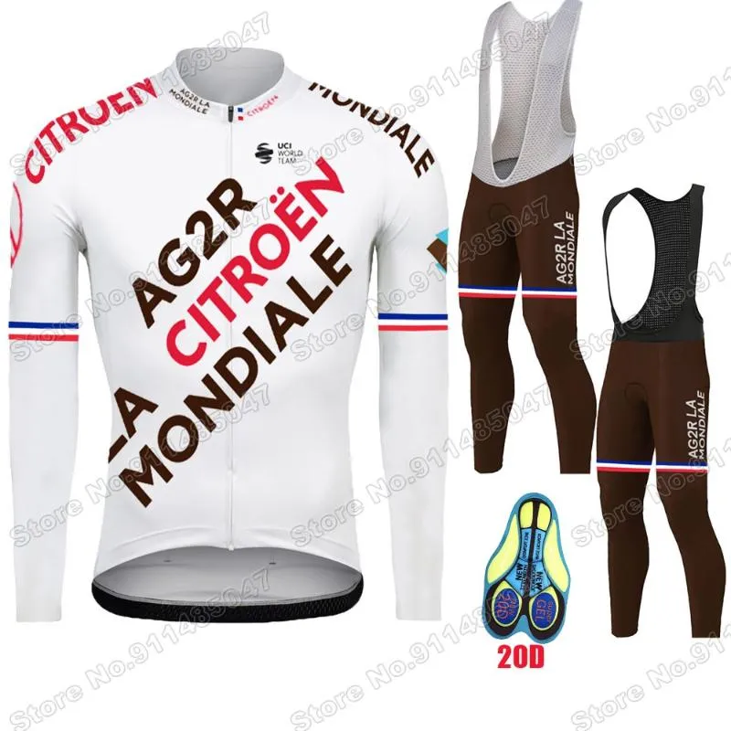 Lato AG2R Francuski 2021 Zespół Koszulki Kolarstwo Zestaw Odzież Długie Rękaw MTB Bike Road Spodnie BIB Maillot Culotte FietsKleding Ropa Zestawy wyścigowe