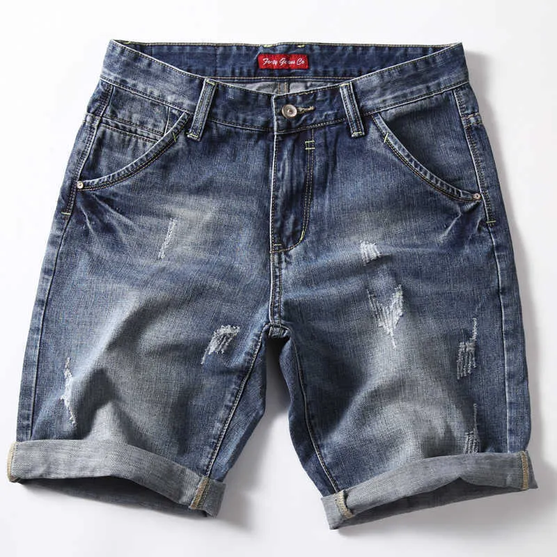 Shan Bao Heren Straight Losse Katoen Denim Shorts Zomer Klassieke Stijl Grote Maat Jeugd Merk Kleding Casual Jeans 210531