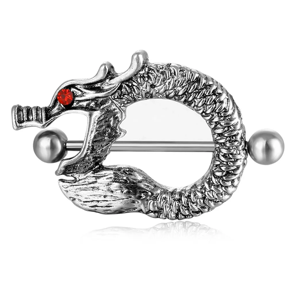 YYJFF D0924 Dragon Style Nipple Ring Silver-Black