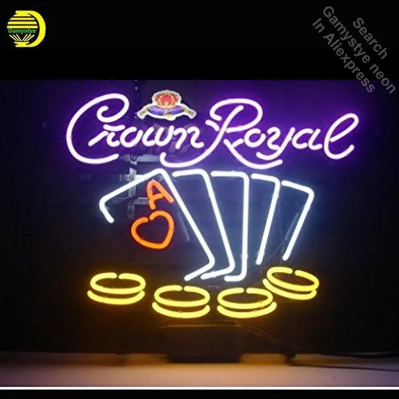 Andra belysningslampor Tubes Crown Royal Poker Neon Light Sign Real Glass Tube Lights Rekreation Professiona Iconic Beer Bar Pub Board Lamps