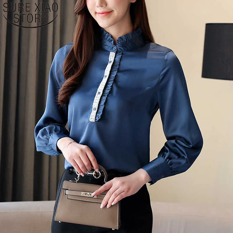 Frühling Chiffon Langarm Frauen Shirts Elegante Büro Dame Blau Frauen Tops und Blusen OL Frauen Blusen Blusa 8272 50 210528