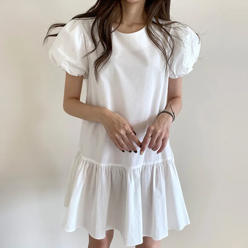 Neploe White Dress Woman Summer Fashion Casual Loose Dresses Women Korean Simple O Neck Plus Size Elegant Ropa Mujer 4l133 210422