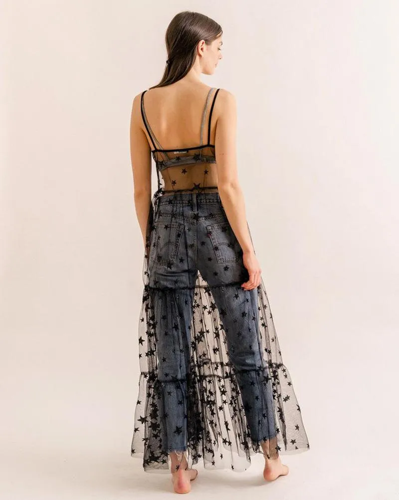 Mesh Sheer Transparent Dress for Women with Stars Sequin, V Neck, Splicing,  Ankle-Length A-Line Silhouette from Dhgate Basic & Casual Dresses - price  20.24
