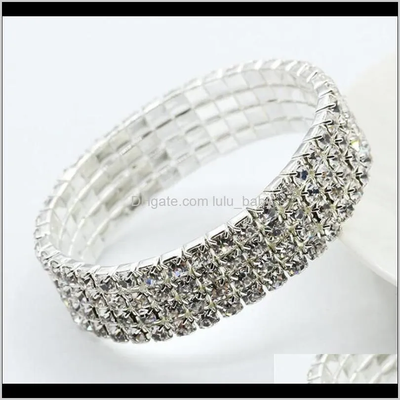 new wedding bracelet white full rhinestone elastic multilayer tennis bangle bracelets 1-5 rows clear crystal rhinestone for ladies