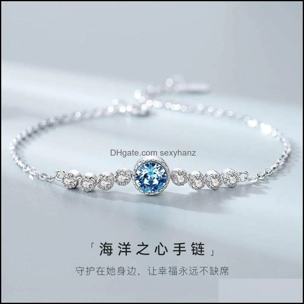 Charm Armband Jewelryheart of the Ocean S925 Sterling Sier Armband Womens mode mångsidig österrikisk kristallstudentsmycken D