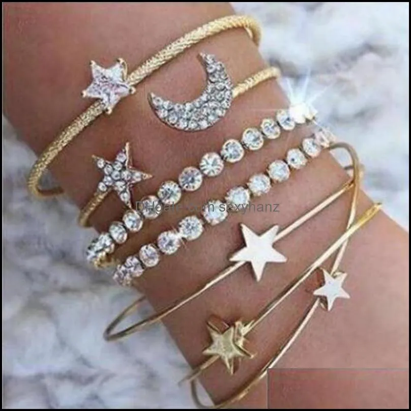 Meyfflin Punk Moon Star Crystal Bacelets & Bangles for Women Jewelry Fashion Gold Silver Color Cuff Bracelet Pulseiras Bijoux