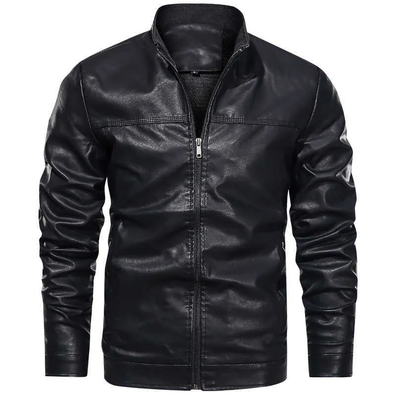 2021 Ny Höst / Vinter Mäns Läder Vintage Jackor Casual Biker Pu Jacka Zip Pocket Tjock Leather Coats Aviator Jacket Men P0813