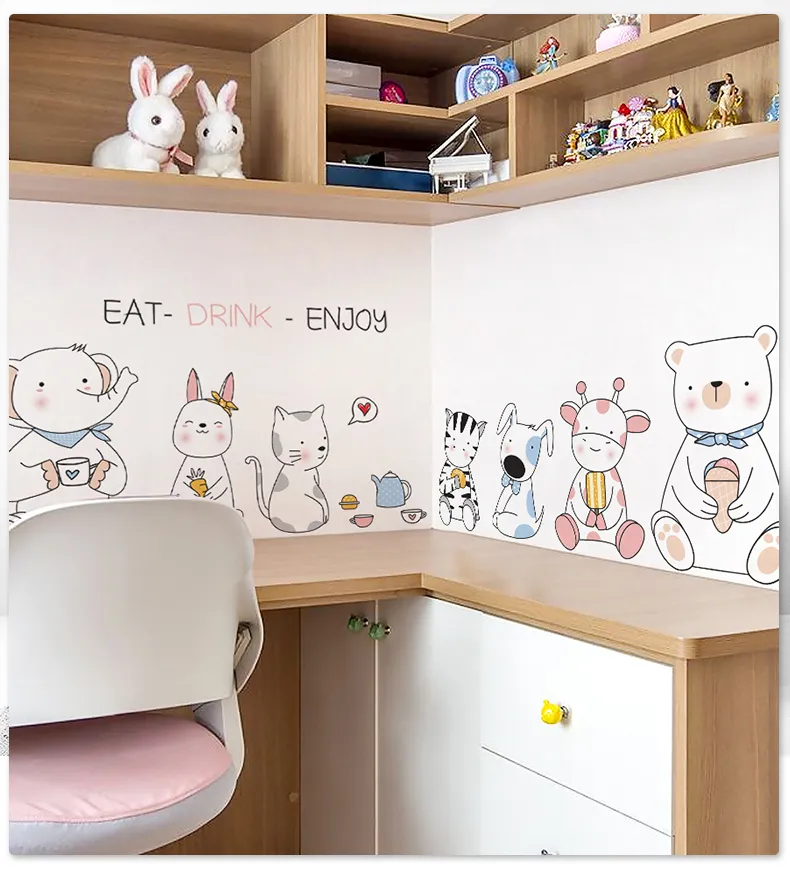 HOT Nordic Cartoon Wall Stickers Adhesive Nursery Decals For Girls Kids ...