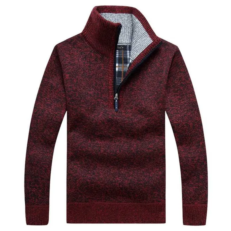 Autumn Men's Thick Warm Knitted Pullover Solid Long Sleeve Turtleneck Sweaters Half Zip Warm Fleece Winter Coat Comfy Clothing 220108