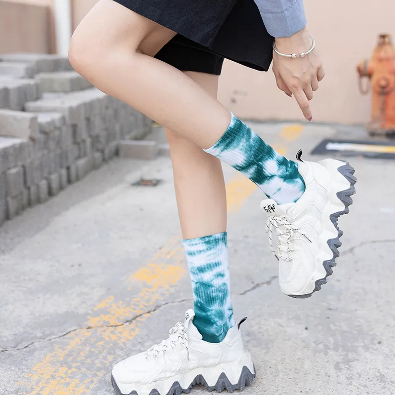 Sports Printed Tie Dye Socks Men Women Long Knee High Crew Sock with Tags Printing Cotton Fashion Street-style