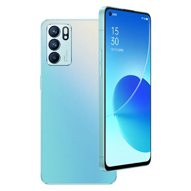 Téléphone portable d'origine Oppo Reno 6 5G 12 Go de RAM 256 Go de ROM MTK Dimensity 900 Octa Core 64MP OTG Android 6,43 pouces AMOLED Plein écran ID d'empreintes digitales Visage Smart Phone