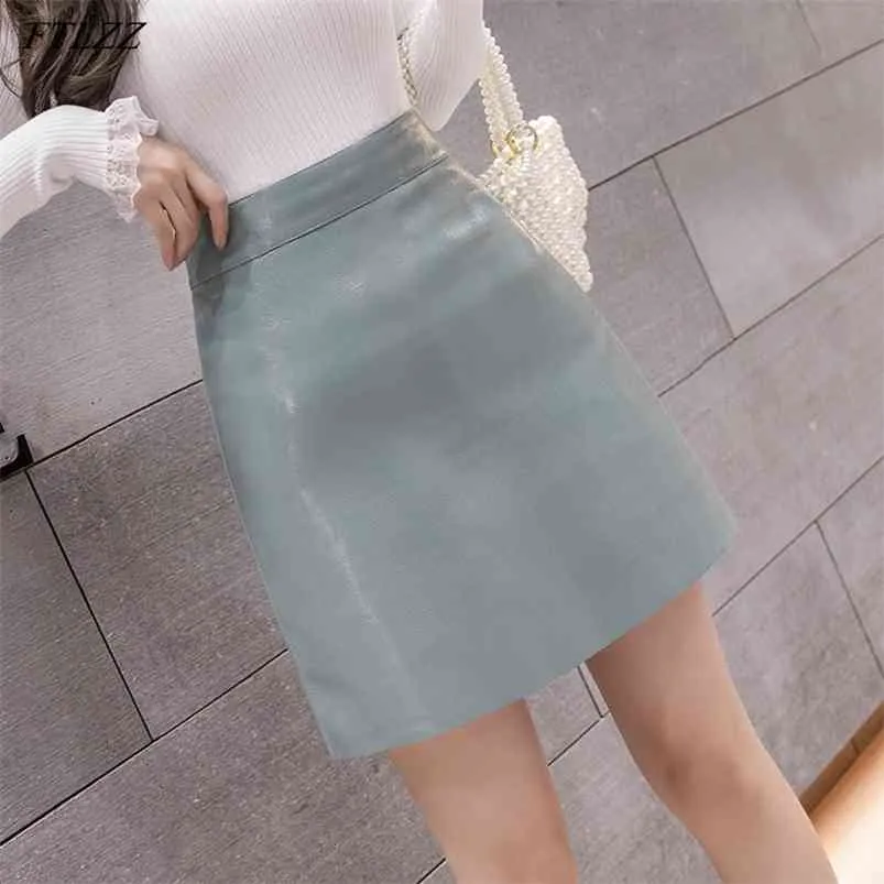 Summer Arrival Ladies High Waist A-line Solid Black Pu Leather Short Skirt Female Sexy Street Mini 210430