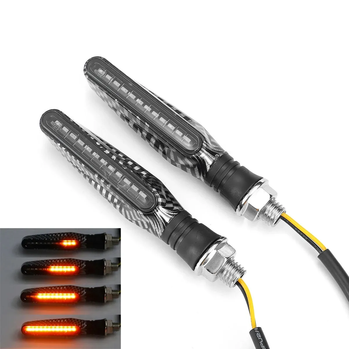 12V 2pcs Motocicleta Sinalizador LED Fluindo Luzes Indicadoras Lâmpadas Fibra de Carbono Shell