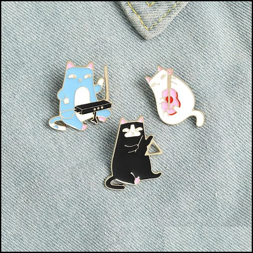 Pins broches sieraden schattige muziek kat dieren cartoon email pin voor vrouwen meisje mode metal vintage pins badge groothandel cadeau drop levering