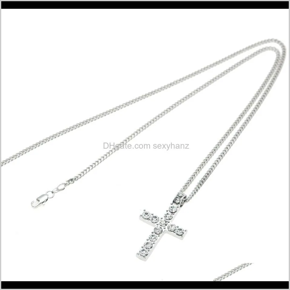 hip hop cross pendant men women jewelry iced out gold silver plated bling rhinestone crystal cross pendant necklace chain