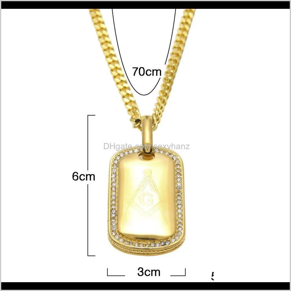 men women stainless steel dog tag army military card masonic pendant fashion punk jewelry gold hip hop necklace cuban chain