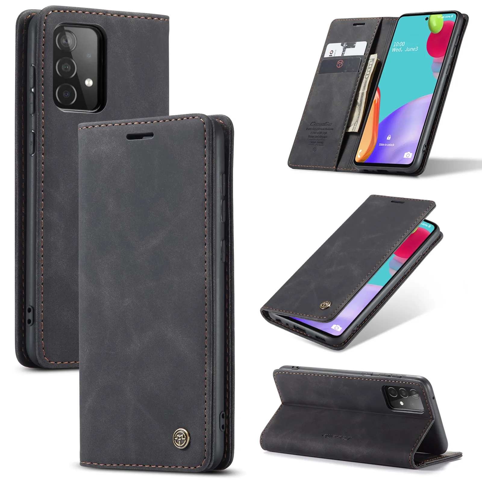 Slim Retro Vintage Leather Stand Flip Wallet Fodral för Samsung Galaxy A52 5G A72 A42 A32 S21 Ultra S20 Plus S10 Note 20