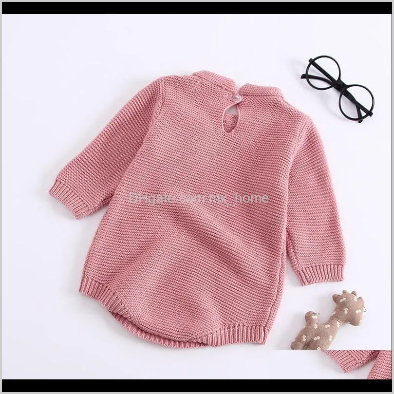 baby girls autumn knitted rompers 2+ long sleeve round neck solid bow tie wool jumpsuit kids onesies girls outfits 0-3t