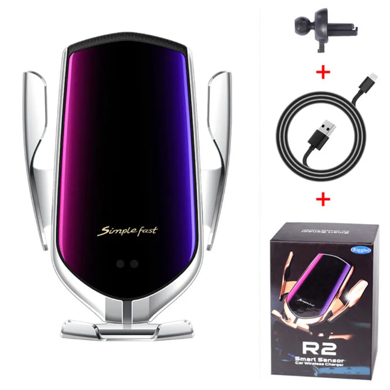 الشاحن الأصلي R2 Qi Wireless Car Charger Automatic Clamp 10W Fast Charger HolderAdaDjustable قابل للطي قفص الاتهام لـ iPhone 15 14 13 12 11 Pro Max Samsung S24 Ultra Plus