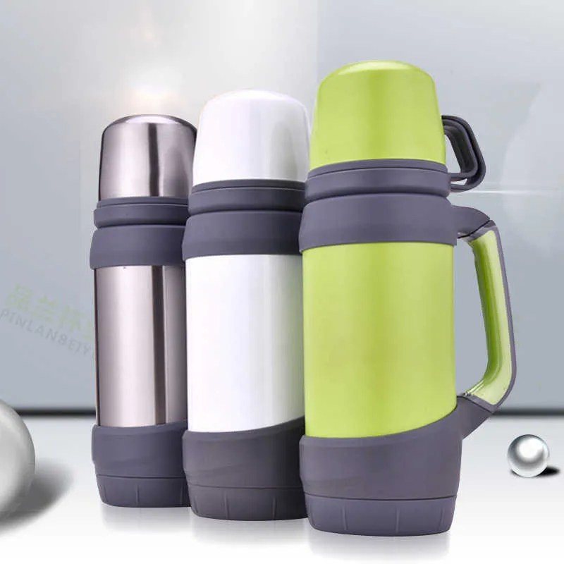 0.8L 1L Thermoses Flacons à vide en acier inoxydable Tasse de grande capacité Tasse de voyage en plein air Thermos Bouteille tepmoc bouteille d'eau de sport 210615