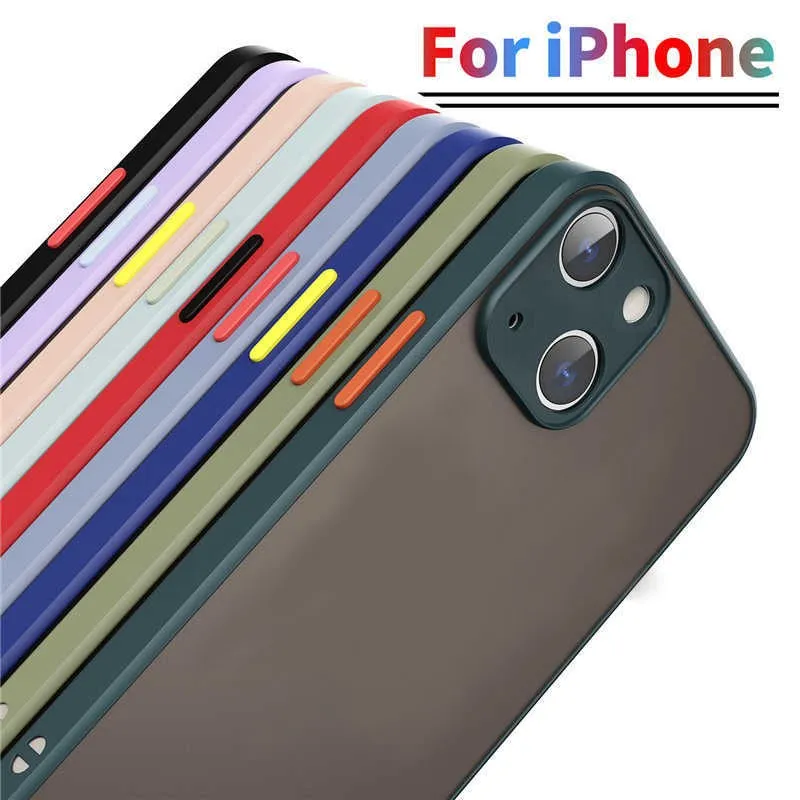 Square Frosted Phone Cases For iPhone 13 Pro Max PC+TPU Skin Feeling Camera Lens Protect Shockproof Bumper Cover Compatible with Apple Mobile 12 11 XS XR X 7 8