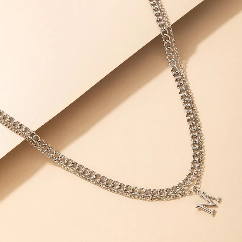 Punk Letter M Pendant Choker Necklace For Women 2021 Charm Multilayer Metal Gold Link Chain Necklaces Fashion Jewelry Gifts257b