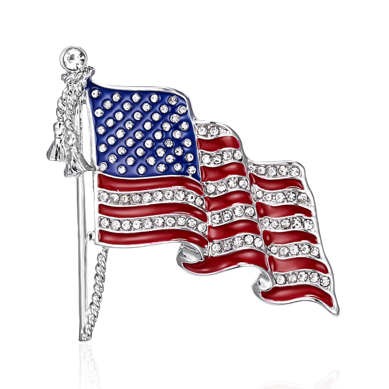 アメリカの国旗バッジブローチ光沢のあるラインストーンペンダントエナメルピンブローチ女性男性ラペルピンジュエリーギフト