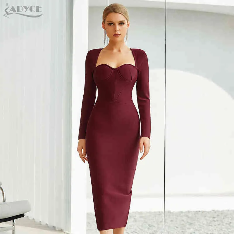 Adyce 2021 novo inverno preto manga longa bodycon bandagem vestido sexy strapless vinho vermelho midi celebridade noite pista de corrida vestido g1214