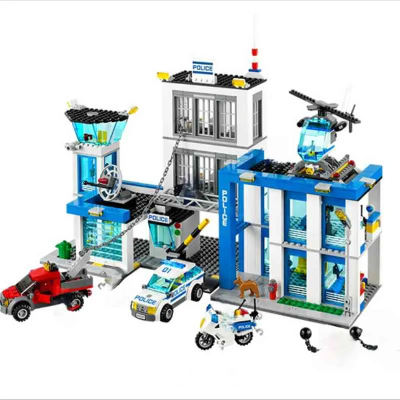 10424 City Police Station Motorbike Helicopter Model Building Blocks Bricks Kits Christmas birthday Gifts City 60047 X0503