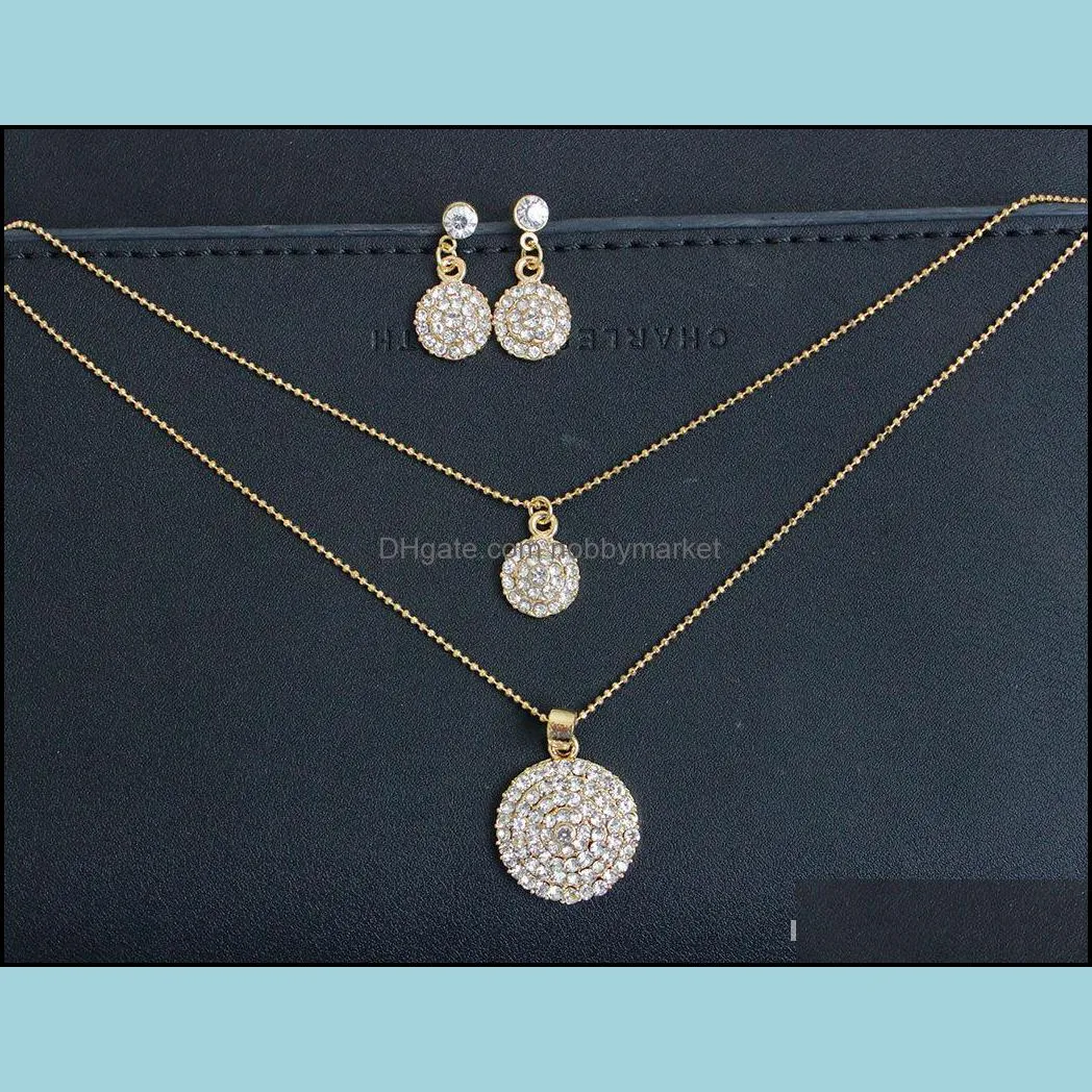 New Suit Heart Shape Fashion Wedding Silver Jewelry Set Crystal Earring Necklace Pendant Rhinestone Hot Sale