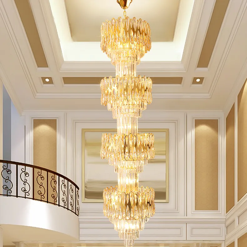 American Long Goden K9 Crystal Chandeliers Lights Fixture European Modern Chandelier Home Indoor Lighting Spiral Stairway Hanging Lamps Height240cm Dia45cm