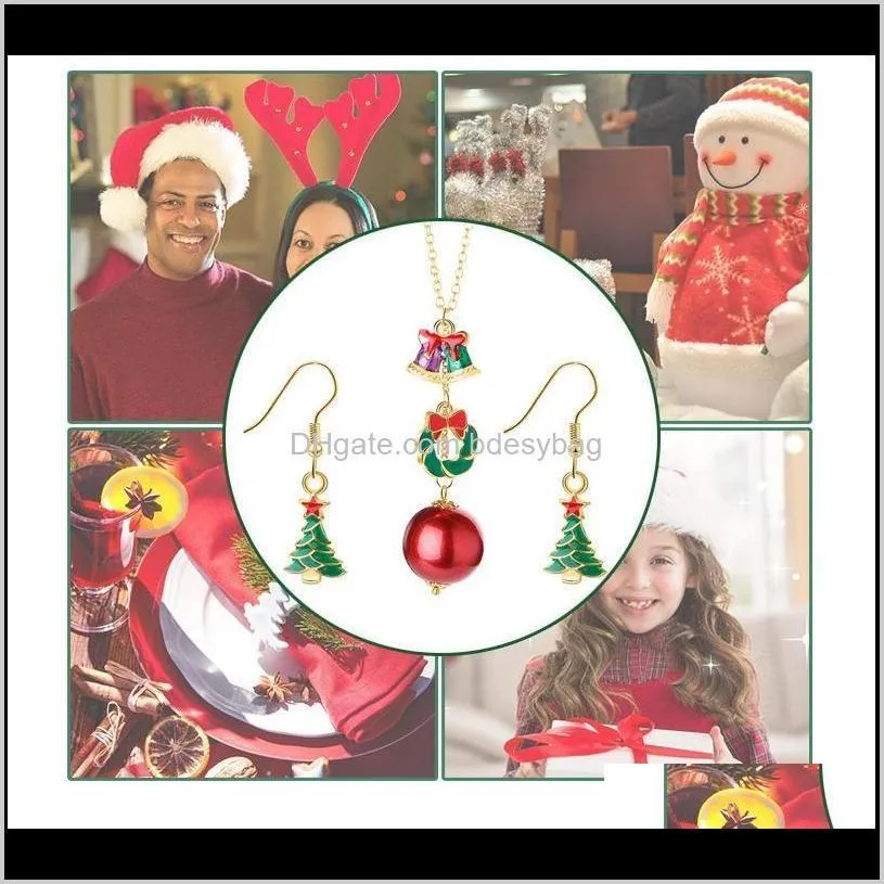 creative fashion earrings decoration versatile christmas series earrings drip oil bell snowman santa necklace earring set