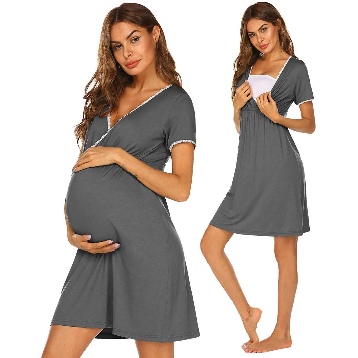 Multi Functional Maternity Nursing Sleepwear For Breastfeeding 3 In 1  Delivery,Labor, Nursing Nightgown, Cotton Pregnancy Clothes From Kong06,  $15.82