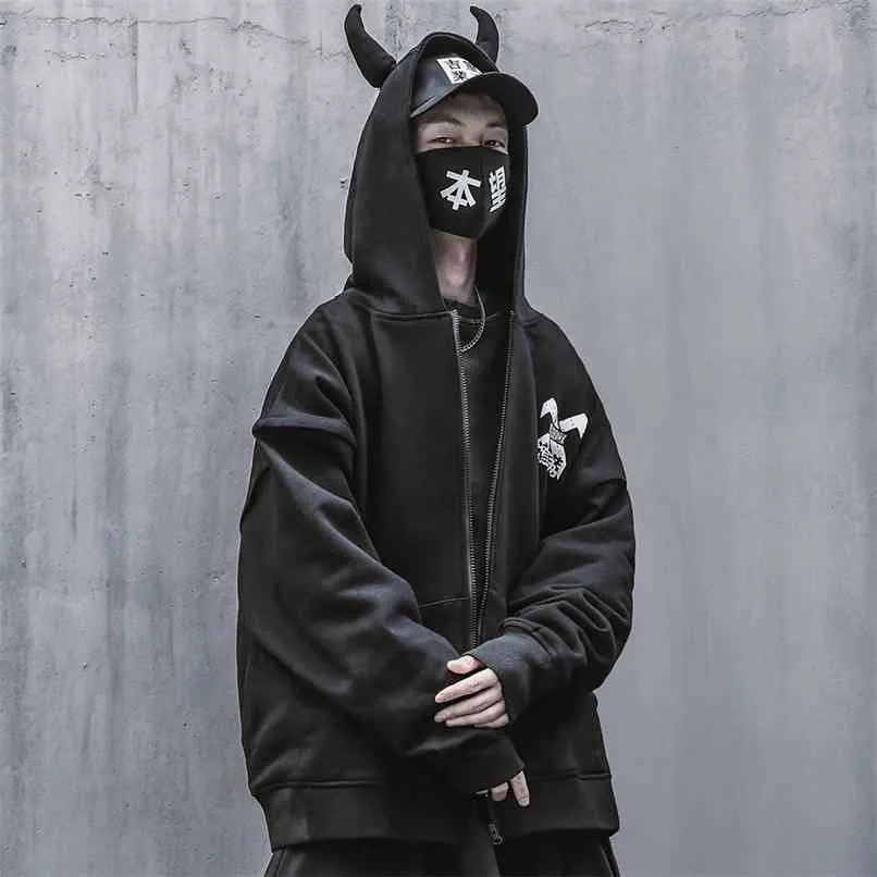 Män Zip Up Hoodie Japanese Streetwear Cotton Fashion Pullover Sweatshirt 210813