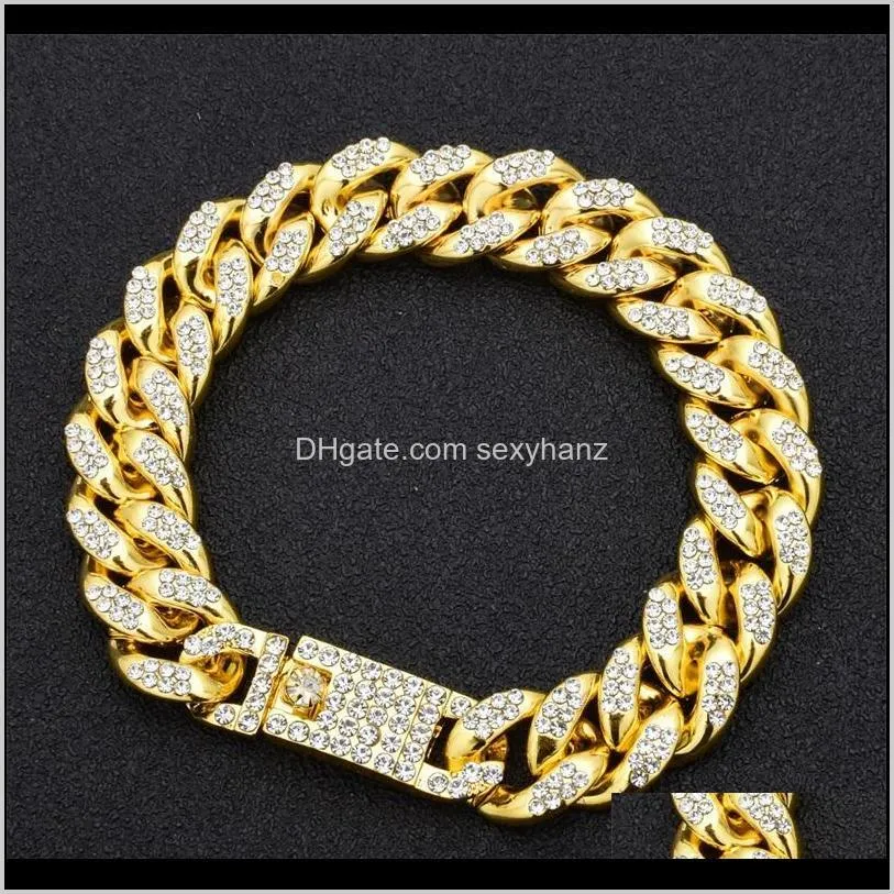 men`s bracelet hip hop  cuban link gold silver color iced out paved rhinestones male wristband street jewelry 106 u2