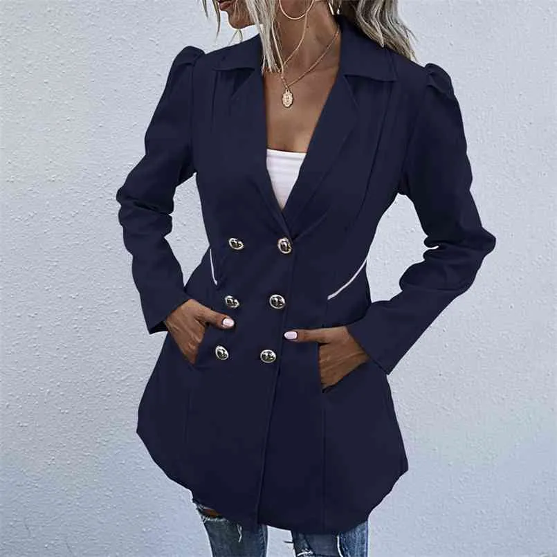 Kvinnors Slim-Fit Overcoat Trench Coat Trench Office Lady Full V-Neck Double Breasted Slim Women Coats 210508