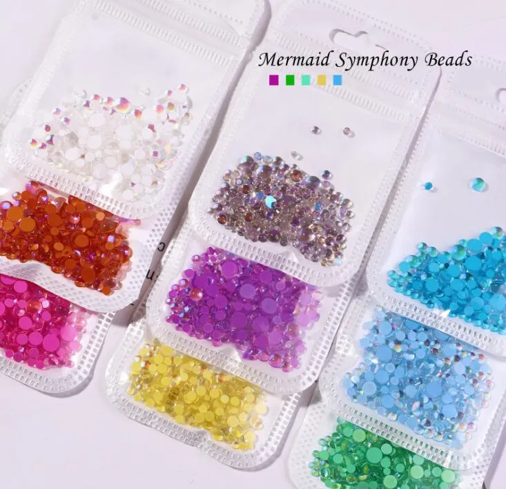 Sommarfärg Nail Art Decorations 300pcs Flatback Pärlor Aurora Rhinestone för naglar Mix Size Mermaid Symphony Iridescent Gems Pearl Stones