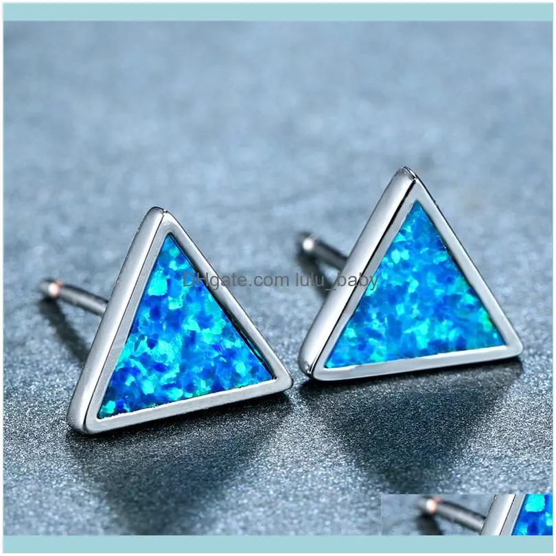 Stud Minimalist Female Blue Triangle Opal Earrings Simple Silver Color Cool Geometric Small Wedding For Women1