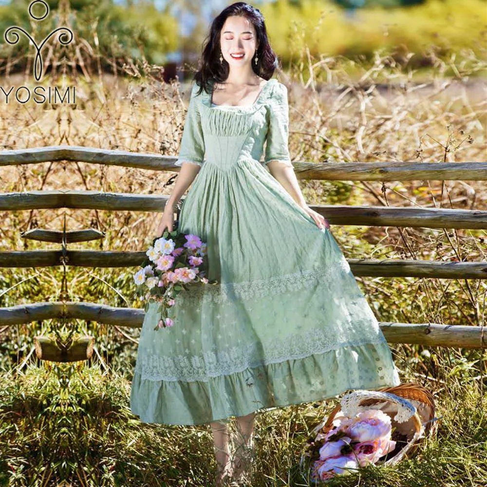YOSIMI Summer Vintage Cotton and Lace Long Women Dress Tunic Prairie Chic  Style Green Mid-Calf from Dhgate Basic & Casual Dresses - price 108.33