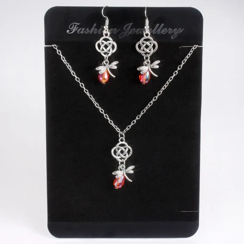 Ohrringe Halskette Nette Libelle Schmuck Sets Für Frauen Rot Zirkon Anhänger Knoten Geburtstag Geschenke Schmuck Großhandel KAS168