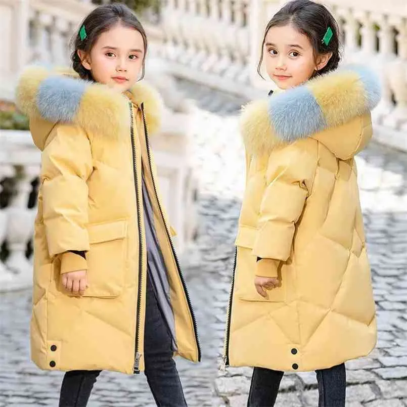 Sıcak çocuklar kış parka dış giyim genç kıyafeti çocuk giyim taklitler sahte kürk kapşonlu ceket kızlar kıyafetleri Snowsuit 210903