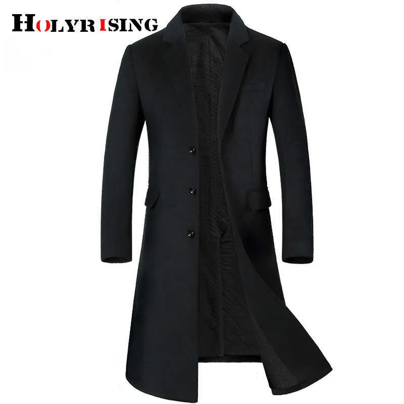 HOLYRISING Men Long wool coat Thicken Men's trench coat Men's cashmere coat High-quality Woolen Overcoat Long Parka 19036-5 211011
