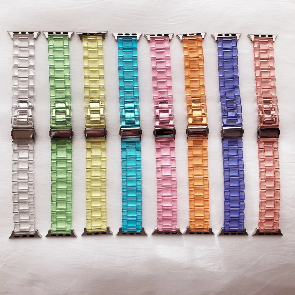 Resin Watch strap apple band 42mm 38mm correa transparent steel for iwatch 6 series 5 4 3/2 watchband 44mm 40mm