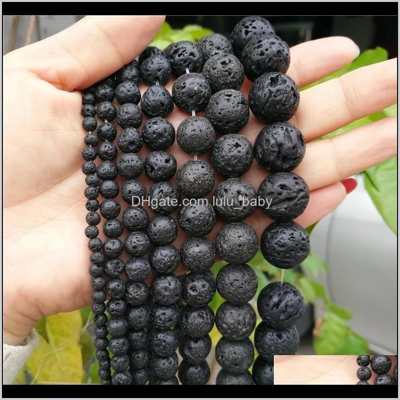 many size 4mm jewelry making round natural gemstone beaded stone black lava beads volcanic rock raw material necklace bracelet accessory